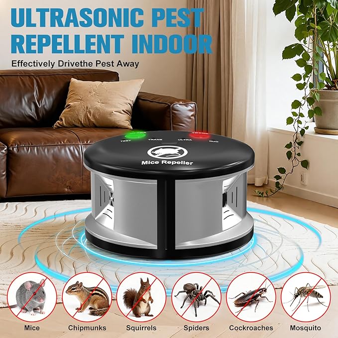 Ultrasonic Mouse Repellent Indoor Electronic Rodent Repeller Plug-in 360° Ultrasonic Electric Impulse Pest Control Device for Mice Rat Squirrel Roach Spider Ant Bug BatFamily &amp Pet Safe