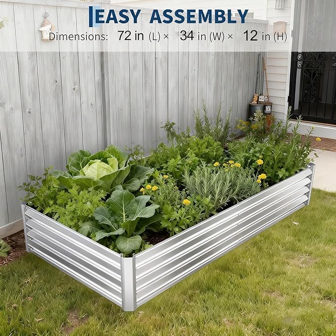 Raised Garden Bed with Cover 6x3x1 Ft Outdoor Galvanized Metal Planter Box with 2 Screen Windows Mini Greenhouse for Vegetables and Flowers Clear Top Cover