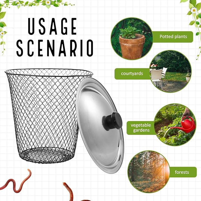 4 Pcs Inground Worm Composter with Lids 9.1 x 9.1 x 5.9 Inch Farm Worm Compost Bin Outdoor for Recycling Kitchen Food Waste to Raised Garden Beds
