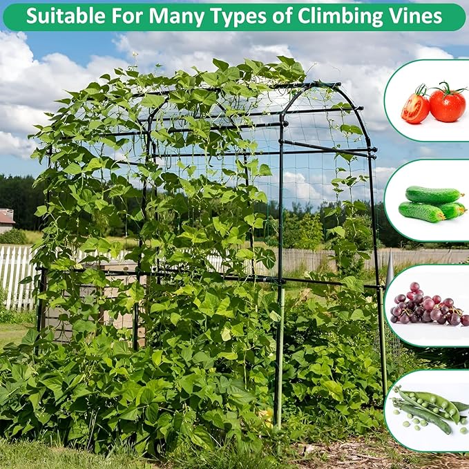 Garden Trellis Arch for Climbing Plants Outdoor - 84 x 72 Inch Cucumber Garden Arch Trellis with Netting Large Mental for Archway Walkway Arbor Flower Vegetables Plants Yard Lawn