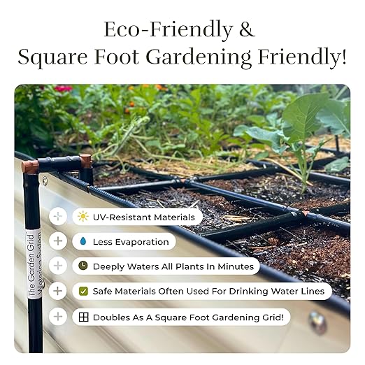 Garden Grid Watering System | Square Foot Gardening Grid &amp Irrigation in One | Pre-Assembled Watering Grid and Square Foot Garden Style Planting Template | USA-Made Quality | Size: 4x6 – Dims: 44