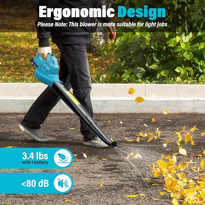 SEYVUM Leaf Blower 20V Cordless Blower with 2 x 2.0Ah Battery Electric Leaf Blowers for Lawn Care 350 CFM 150 MPH Battery Powered Leaf Blower for Patio Garden Cleaning Fast Charger Blue