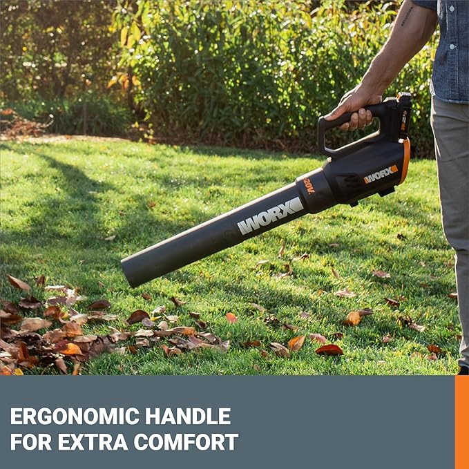 WORX Cordless Leaf Blower Electric Blower with Turbine Fan Blowers for Lawn Care with 2 Speed Control Battery &amp Charger Included WG547