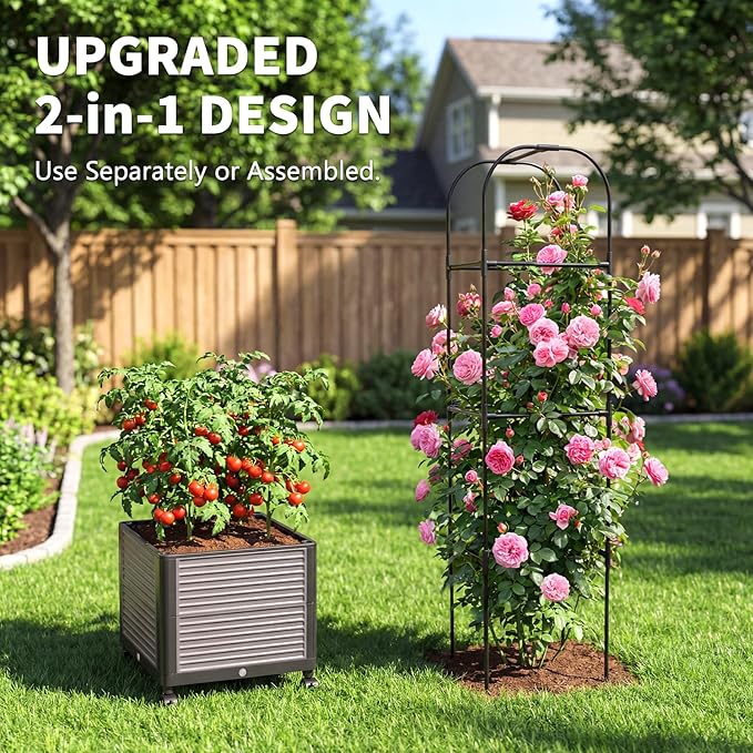 DoCred 60 H Raised Garden Bed Planter Box with Wheels 2 Pack Tomato Cage Planter Raised Garden Bed with Trellis for Climbing Vegetables Plants Tomato Cage Indoor Outdoor Use