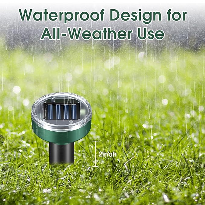 Mole Repellent for Lawns - Ultrasonic Gopher Repellent Solar Powered for GardenYard - Waterproof Sonic Mole Spike for SnakeChipmunkOutdoor Pest Control Vole Deterrent