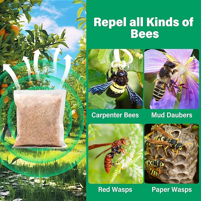 24 Pack Wasp Repellent Pouches for Indoor Outdoor Peppermint Oil Bee Repellent Keep Carpenter Bees Hornets and Yellow Jackets Away from Patio Yard Garden Natural Wasp Deterrent Safe for Pets
