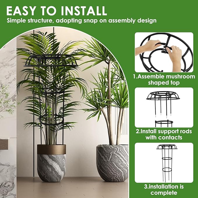 Garden Trellis for Climbing Planter Adjustable Metal Flower Trellis Mushroom Top Trellis for Outdoor Indoor Use Planter Support for Vegetables Roses Vines US(Three LayersBlack)