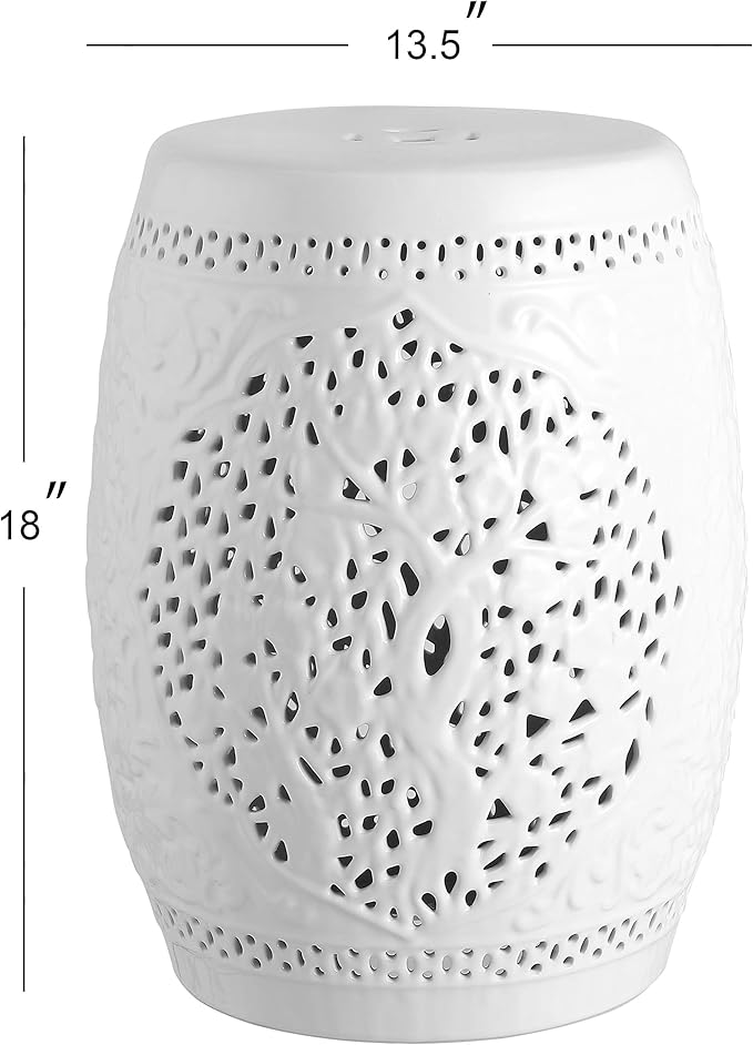 Eyely LBT1002A Tree of Life 18 Ceramic Garden Stool White for Coastal Contemporary Transitional