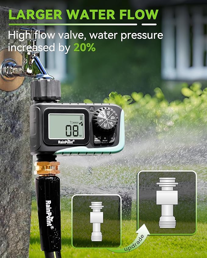 RAINPOINT Sprinkler Timer Programmable Water Timer for Garden Hose Outdoor Soaker Hose Timed with Rain Delay/Manual/Automatic Watering System Digital Irrigation for Yard Lawn 1 Outlet