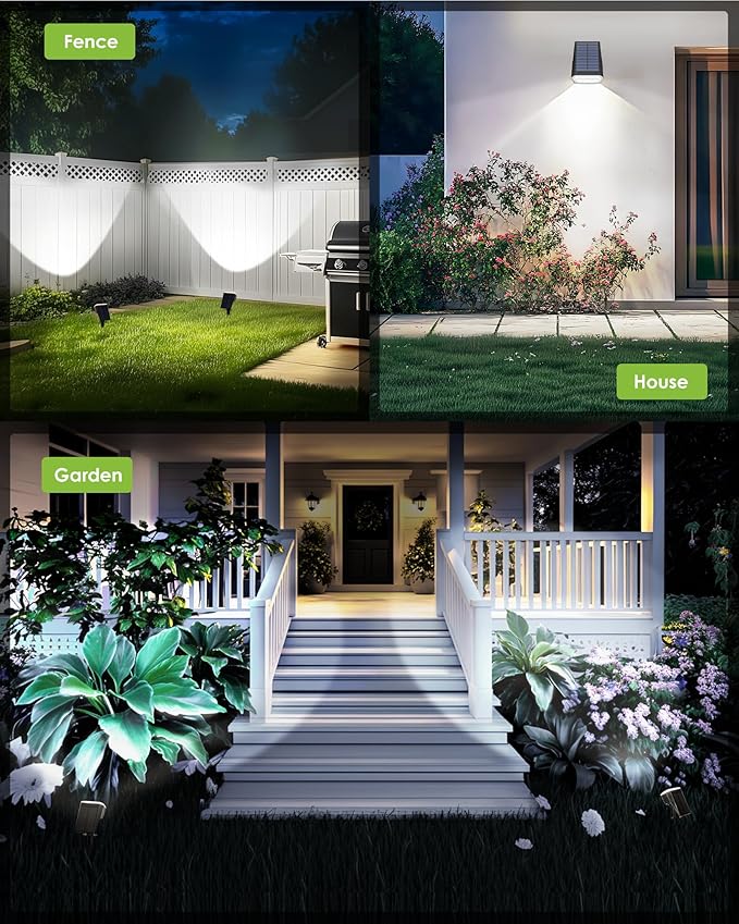 GIGALUMI Solar Spot Lights Outdoor Waterproof 6 Pack Cool White IP65 63 LED 3 Lighting Modes Spotlights for Yard Garden House Garage Pathway
