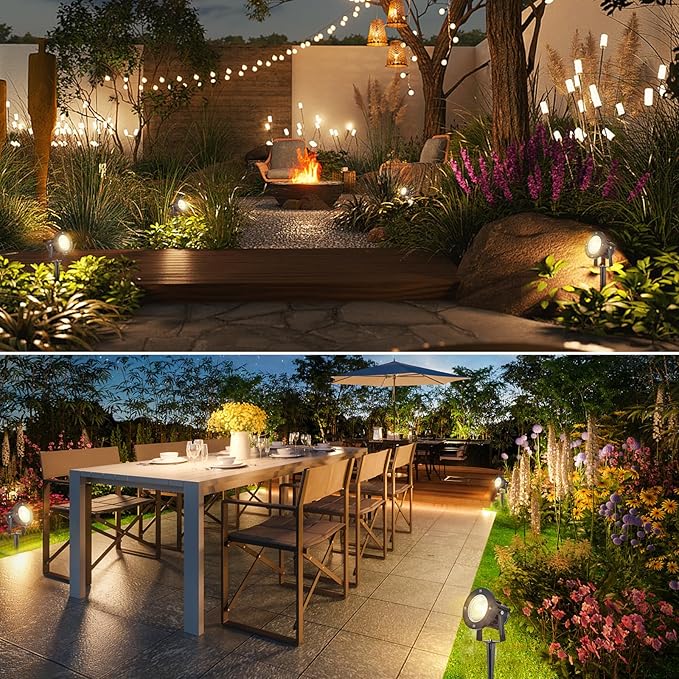 20W Low Voltage Landscape Lights LED Landscape Lighting with Connectors and Spike Stand 12V 24V Outdoor Spotlights Yard Garden Pathway Lights 2000LM Waterproof Warm White Light (9Pack)