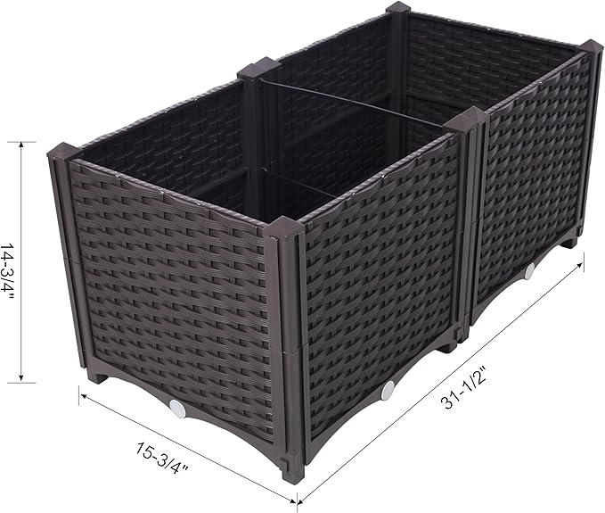 Deep Raised Garden Bed Plastic Planter Boxes for Vegetables Flowers Herbs and SucculentsSelf Watering Planter Box Raised Bed to Grow Flowers Herbs Vegetables 31.5 L X 15.7 D X 14.7 H