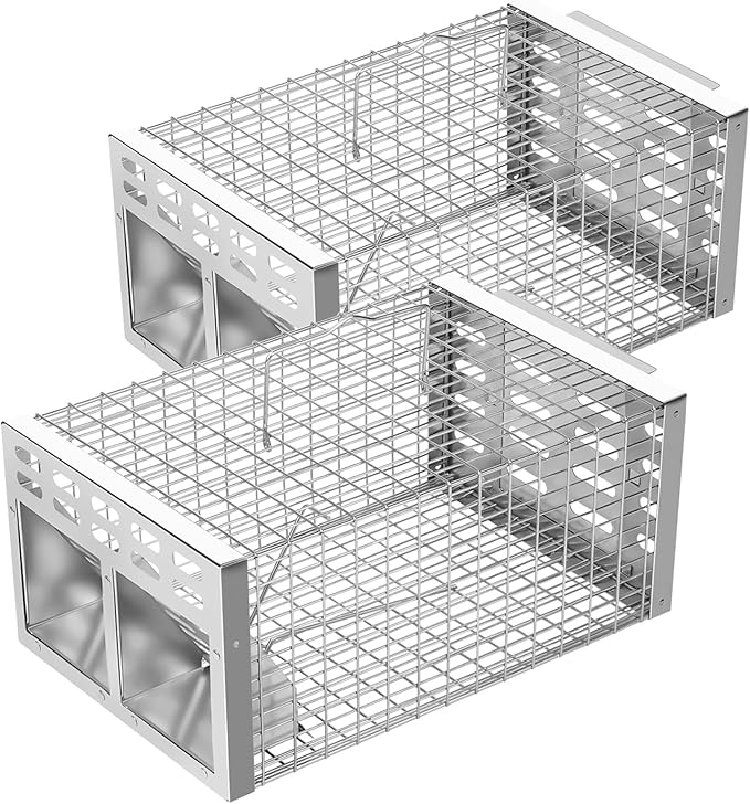 Rat Trap Humane Live Rat Trap &amp Automatic Reset Mouse Traps with Dual One-Way Door Design –Catch and Release for Mice Chipmunks Hamsters and Other Rodents Indoors &amp Outdoors(2PCS Silver)