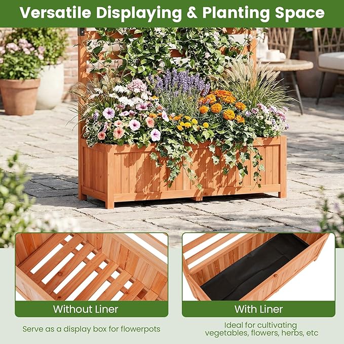 Raised Garden Bed Fir Wood Elevated Planter with Climbing Trellis &amp Fitted Liner All-in-One Planter for Patio Balcony Rooftop Sunroom Outdoor Urban Gardeners &amp Plant Lovers Orange ﻿ (1)