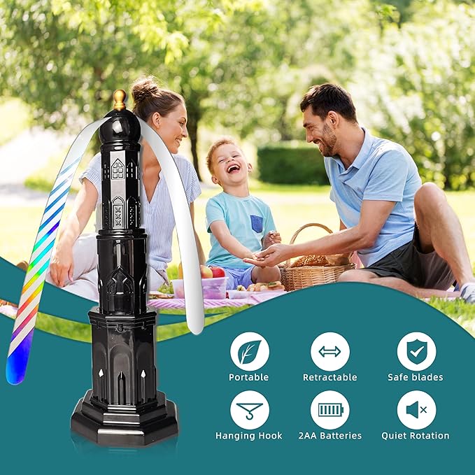 4pcs Fly Fans for Tables Fly Repellent swatter to Keep Flies Away Portable Fly Deterrent Spinner for Picnic Restaurant Party Home BBQ (Black)