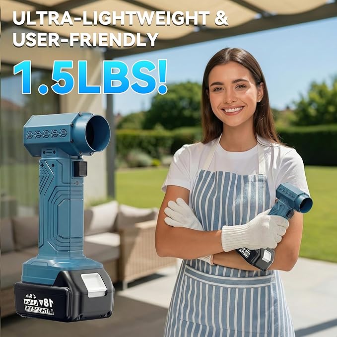 Cordless Turbo Dryer Blower for Car - Snow Blower Featuring a 10000mAh Battery Module Maximum Thrust of 1.8 lbs Lightweight Design Ideal for clearing Snow from lawns Gardens and Vehicles(Blue)
