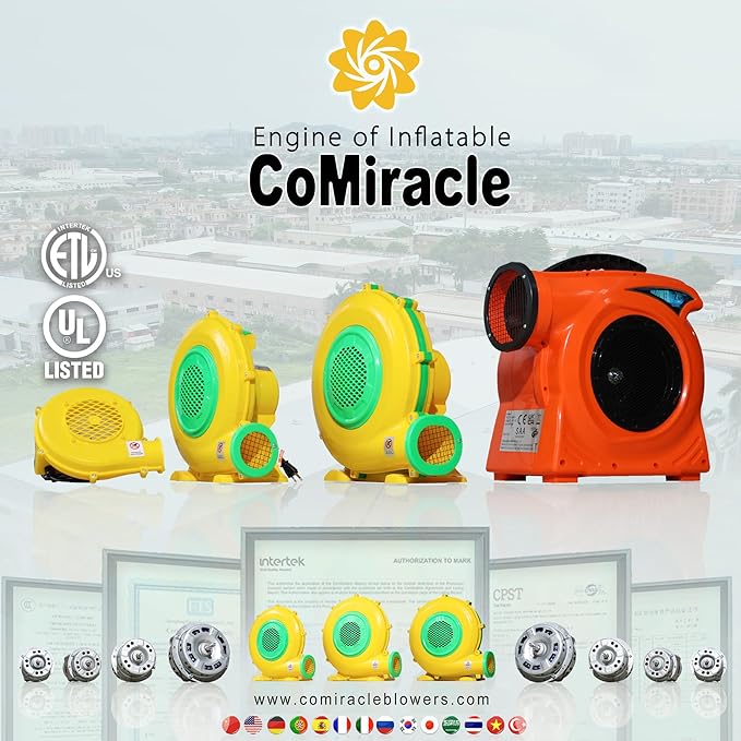 CoMiracle Air Blowers 750 Watt 1.0 HP Inflatable Bounce House Air Blower Outdoor Inflatable Castle and Jump Slides Blower