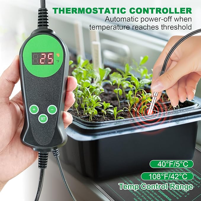 Seedling Heat Mat with Built-in Thermostat 2 Pack 10 x 20.75 Waterproof Plant Heating Pad with Temperature Controller for HydroponicGermination Indoor Gardening Greenhouse MET-Certified