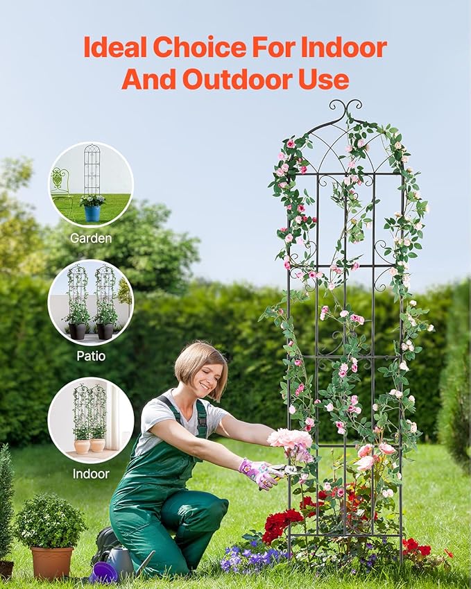 Happybuy Garden Trellis 87 x 20 in 4 Packs Rustproof Metal Garden Flower Trellis Outdoor Climbing Rose Cucumbers Support Decorative Clematis Trellis for Courtyards Lawns