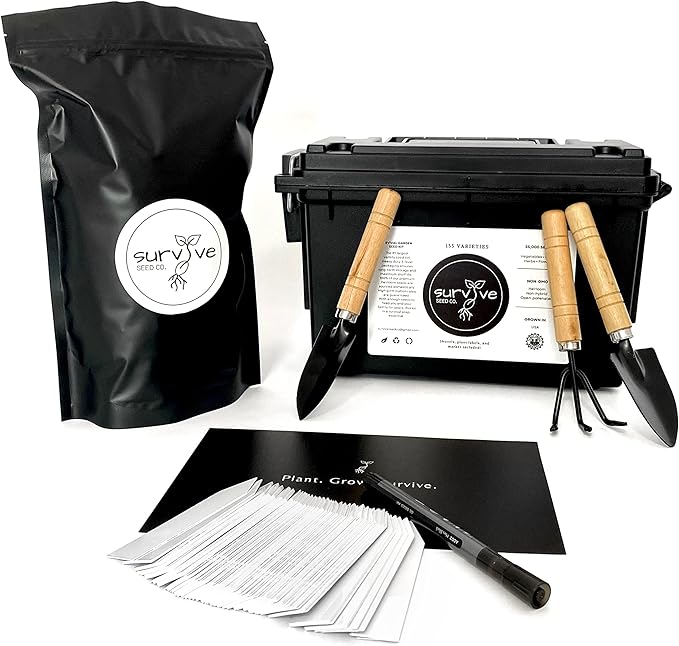Survival Seed Kit America's #1 Largest Assortment of Heirloom Seeds - 155 Varieties - (Over 65000 Seeds) Vegetable Fruit Herb Flower Non-GMO Seed Vault Home Garden by Survive Seed Co.