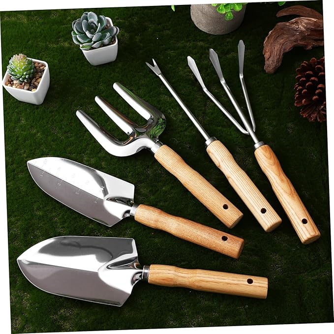 1set Gardening Tools Set Stainless Steel Trowel Kit Stylish Ash Handles for Outdoor Gardening Safe Rounded Edges for Gardeners