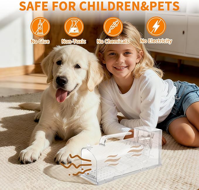 2025 Humane Mouse TrapSensitive Catch and Release Mouse Trap Indoor/Outdoor4Pack Reusable Mice Trap Non Killer for RatNo Touch ReleaseSmall Rodent Capture Cage Includes Cleaning BrushClipsGloves