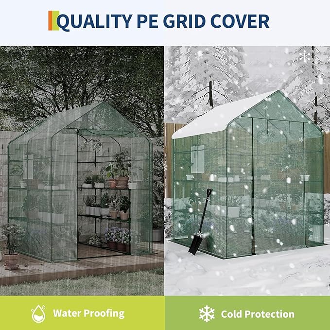 57x57x77 Inch Greenhouse for OutdoorPortable Walk in Greenhouses with Thicken PE CoverDurable Green House Kit with Window Vent 3 Tier 12 Shelves for Indoor Backyard Outside
