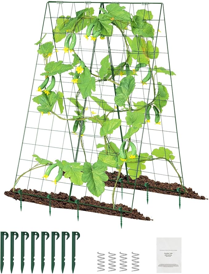 Happybuy Cucumber Trellis for Climbing Plants 46 x 32 Foldable Cucumber Trellis Set with Plant Clips Outdoor Plant Grow Support for Tomato Squash Vegetable