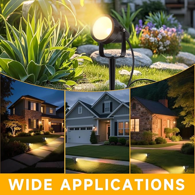 Outdoor Landscape Lighting - 12Pack Outdoor Spot Lights with Connectors &amp Transformer for Yard Plant Lawn Tree Flags House Garden Fence - 7W Warm Yellow 3000K Spotlights with IP65 Waterproof