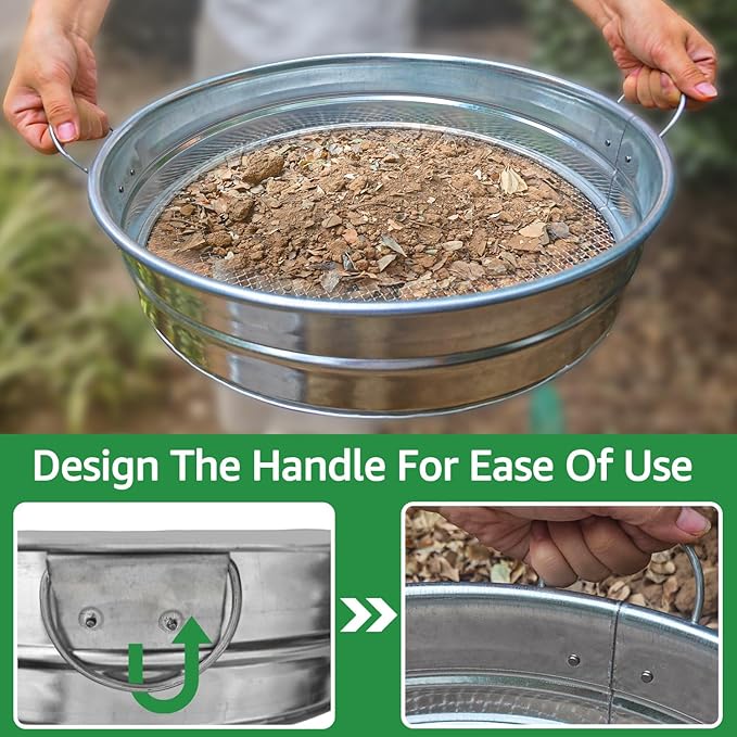 19'' Extra Large Soil Sifter with Handles Compost Sifter for Gardening Dirt SifterRock SifterGarden Sieve for Compost Dirt Rocks Pellet Gravel Sand LeavesGarden Tool 19 x19x4.3 with 1/4 Mesh