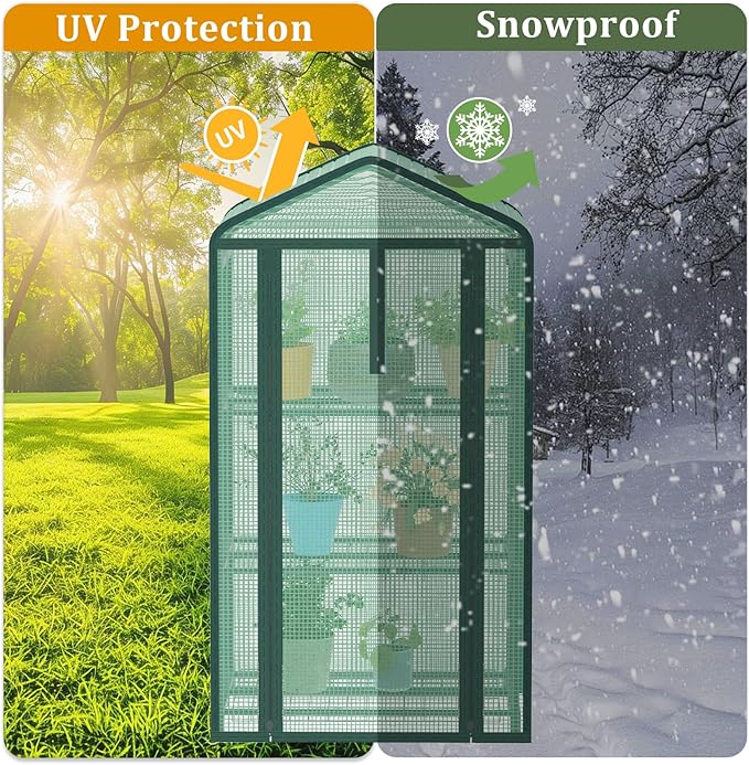 Greenhouse for Indoor Outdoor Small Plastic Plant Green House 3-Tier Rack Stand Portable Greenhouses with Durable PE Cover for Seedling