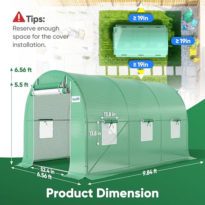 Quictent 10x7x7 FT Essential Greenhouse for Outdoors Portable Walk-in Tunnel Hoop House with 6 Screen Windows &amp Zipper Door Heavy Duty Frame for Garden Plant Vegetable Green