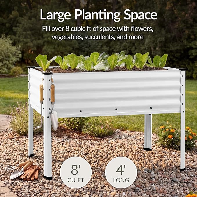 Best Choice Products 48x24x30in Galvanized Raised Garden Bed Metal Elevated Planter Box Vegetable Garden for Backyard Patio Balcony - White