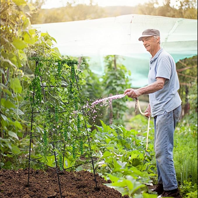 HPC Decor Cucumber Trellis for Raised Bed 6 FT Tall Garden Trellis for Climbing Plant Outdoor Metal A Frame Trellis with Climbing Net Support for Vegetable Grape Tomato Peas Fruit Vine.