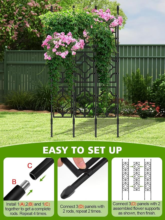 5FT Garden Trellis for Climbing Plants 3 Set Plastic Screen Garden Trellis Cucumber Grow Trellises Plant Grow Support for Potted Plant Outdoor Indoor Fruits Vegetable