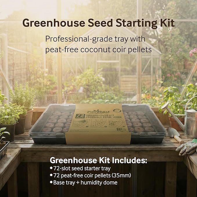 72 Coconut Coir Pellet Seed Starting Greenhouse Kit – 35mm Peat-Free Pellets All-in-One Seed Starter Tray with Humidity Dome Sustainable Indoor Germination
