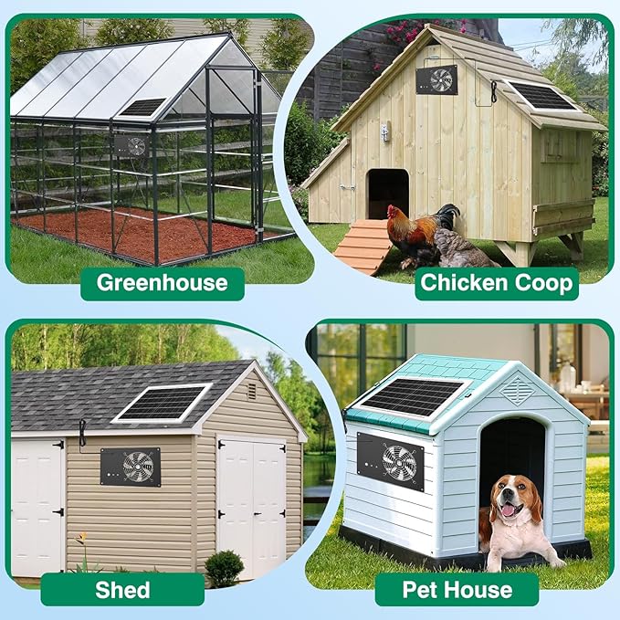 Solar Powered Fan with 15000mAh Battery &amp Timer 25W 3500RPM High-Speed Solar Exhaust Fan Low Noise Waterproof Ventilation for Chicken Coop Greenhouse Shed Pet House &amp Window