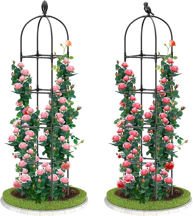 2 Pack Garden Obelisk Trellis 70 Tall Plant Support for Climbing Vine Metal Covered Plastic Coating Rustproof Heavy Duty Rose Trellis Indoor Outdoor(Black 70 * 11.8 * 11.8IN（H*W*L）)
