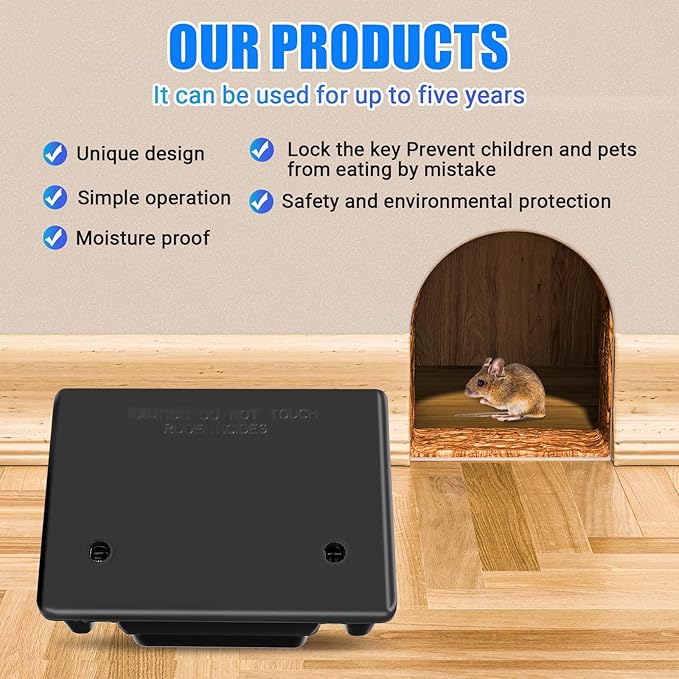 Qualirey Rat Stations Large Rodent with Key Reusable Mouse Stations Mice Blocks Heavy Duty Boxes for Outdoor Rodents Mice Blocks Black(9.8 x 7.5 x 3.9 InchesClassic12 Pack)