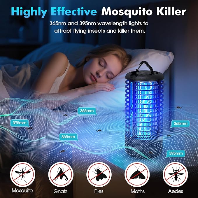 Rechargeable Bug Zapper （2 Pack） Portable Electric Mosquito Killer for Indoor &amp Outdoor Fly Trap for Camping Patio Garden Kitchen and Porch (Black)