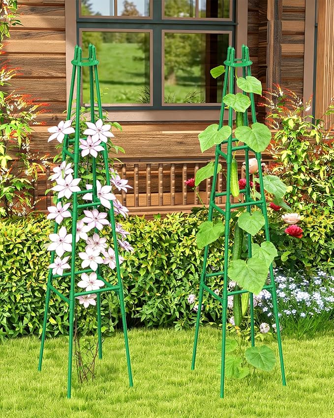 2 Pack Garden Trellis for Climbing Plants Outdoor 6FT Plant Trellis Support for Climbing Vine Plant Support Tower Cages Plastic Coated Metal Pipe Supports for Outdoor IndoorTomato cage