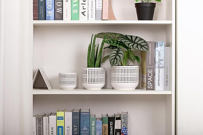 Docrin 3-Pack Ceramic Planters Set - 6.5+5.3+4 Dual-Tone Flower Pots with Drainage Holes Modern Indoor Outdoor Planters for Succulents/Herbs/Large Plants Home Office (Brownish Black &amp White)