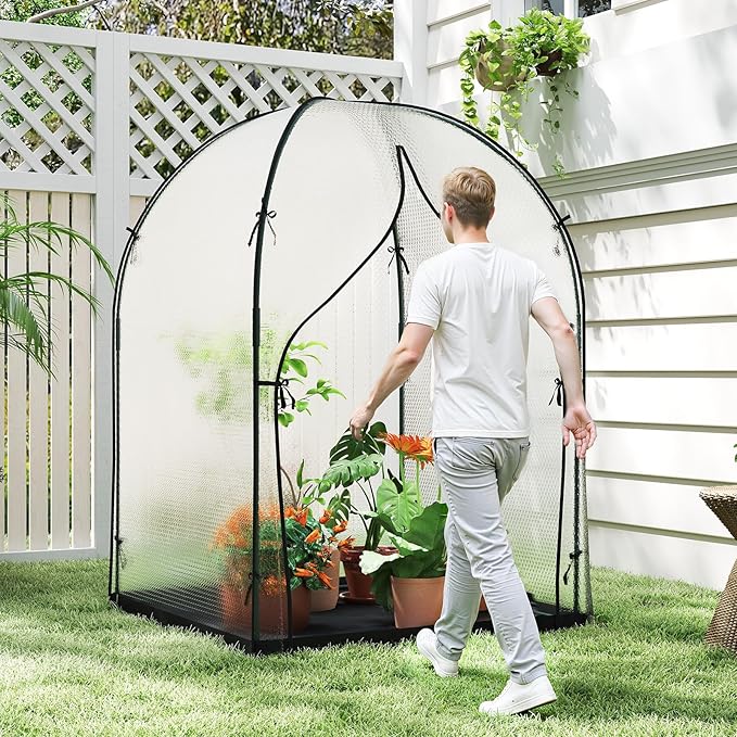 Portable Greenhouse for Outdoors Green House Tent with Thick Bubble Film Cover Ground Mat Zippered Door Walk-in Mini Green House Kit for Outside 47.2x47.2x71 Inch