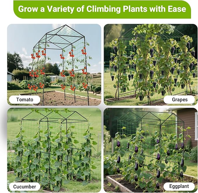 Metal Garden Arch Trellis for Climbing Plants Outdoor 7.1FT Extra Tall Cucumber Trellis for Raised Bed Plant Trellis for Vegetable Fruit Flower Vine（Black）