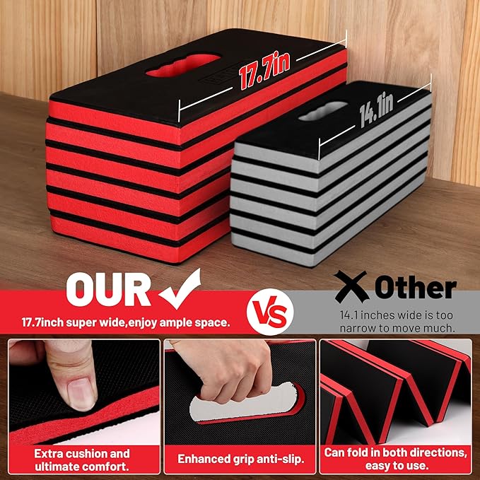Extra Thick Kneeling Pad for Working Under Car 47.2 * 17.7 * 1.2 Portable Foldable EVA Mechanic Mat for Garage Gardening Yardwork Workshop Red &amp Black