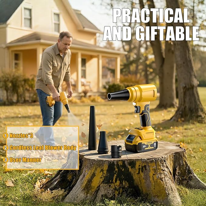 Electric Cordless Leaf Blower Dust Blower for DEWALT 20V Battery 140000 RPM Brushless High-Speed Motor Handheld Jet Fan Air Blower for Patio Cleaning Lawn CareBlowing Leaves and Dust -Tool only