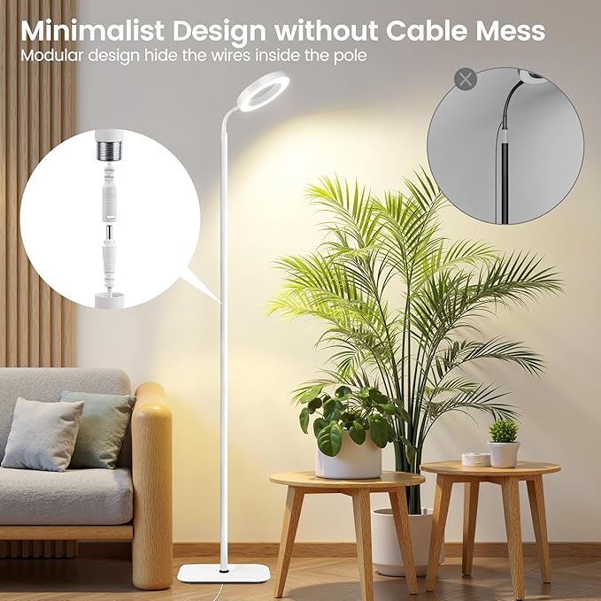 Grow Lights for Indoor PlantsFloor Lamp with 63IN StandFull Spectrum10 DimmingHalo Ring Warm Light 3/9/12H TimerHeight AdjustableMetal Stable Base Growing Light for Tall Small Plant