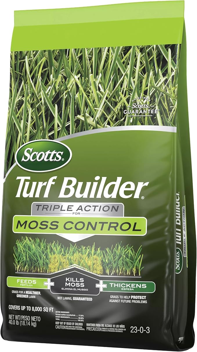 Scotts Turf Builder Triple Action for Moss Control - Moss Killer and Lawn Fertilizer Lawn Care Covers Up to 8000 sq. ft. 40 lb.