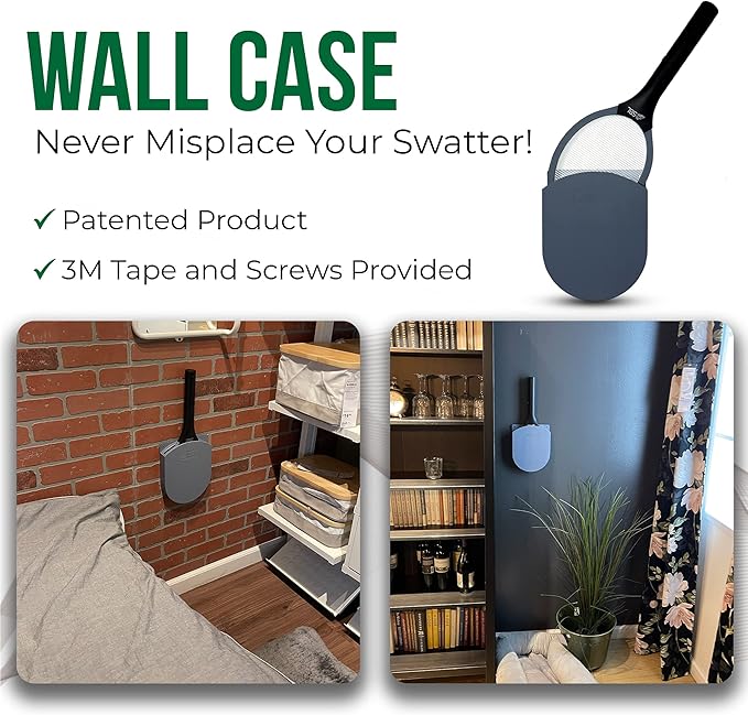 Electric Fly Swatter Racket Electric Mosquito Swatter Bug Zapper Racket Electric Fly Bat with Patented Wall Case Gray Black (2 Pack)