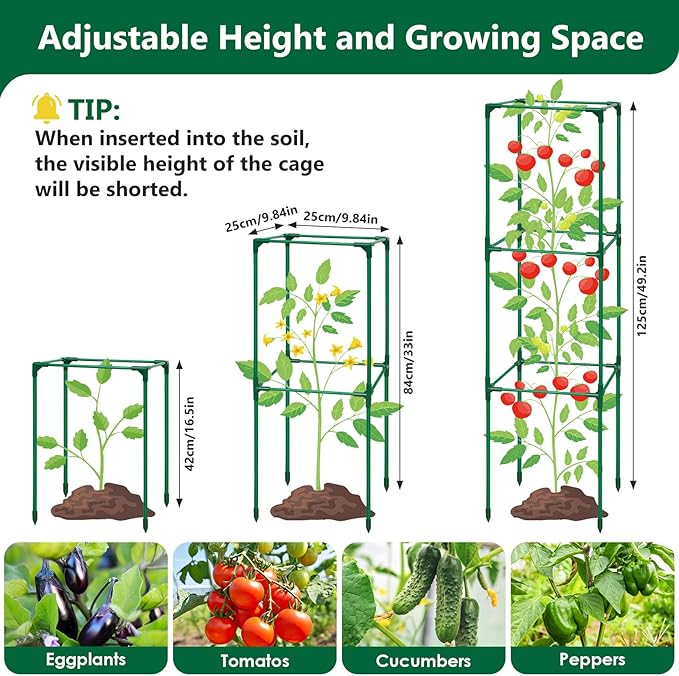 2 Pack Tomato Cages for Garden49-Inch Square Trellis Frame with 7 Gallon Grow Bags Plant Clips Tomato Plant Support Kit for Garden Raised Bed Cucumber Vegetable Climbing Outdoor Indoor
